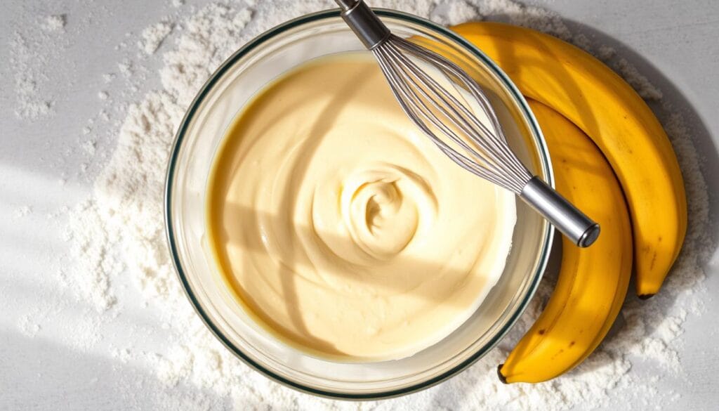 Banana bread batter mixing