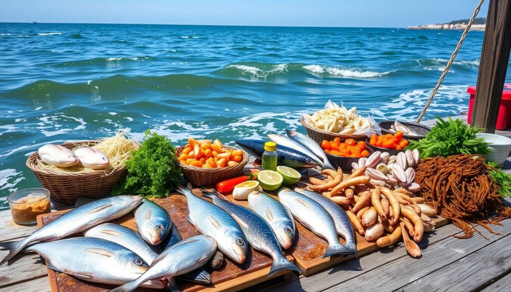 gather seafood ingredients