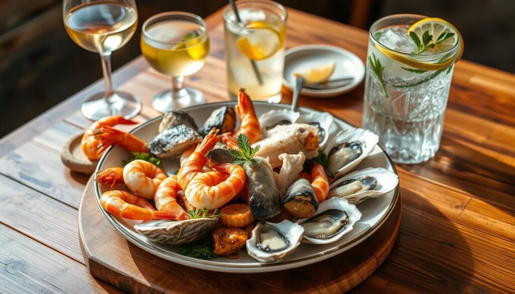 pairing drinks with seafood meal