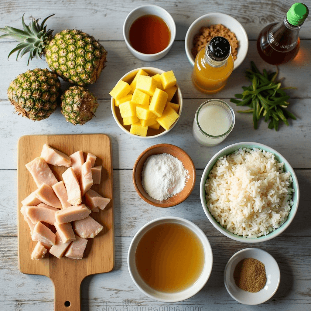 Sweet and savory Pineapple chicken and rice ingredients1